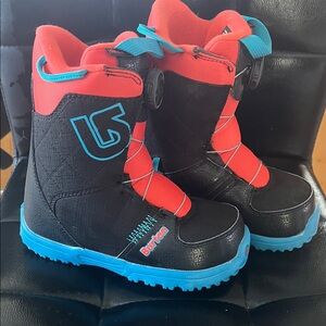 Burton Black and Red Snowboard Boots with Blue Accents